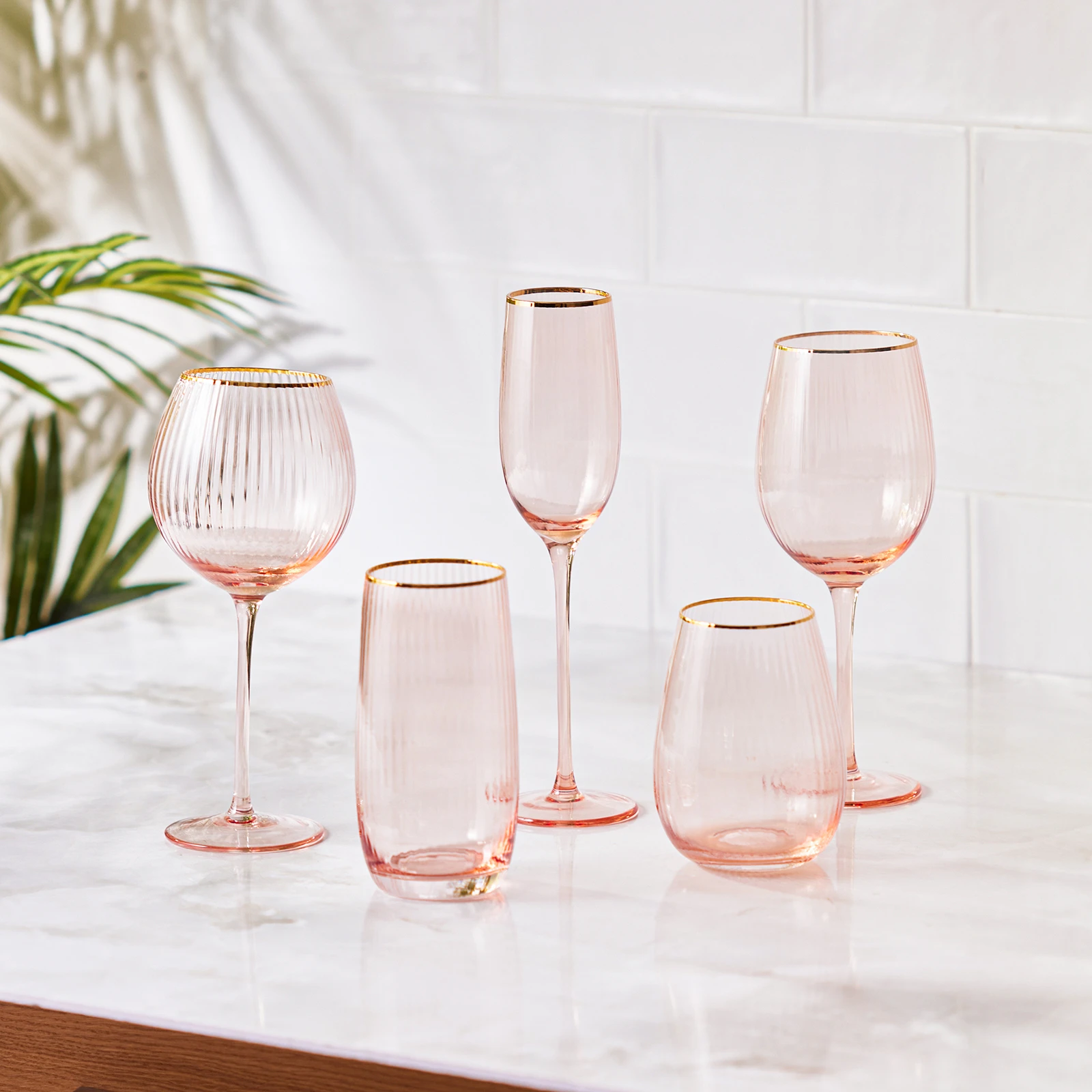 

Durable Golden Pink 5 PCS Glass Mix Turkish Made Glassware Tumblers Set