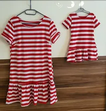 Vestidos familiares a juego para madre e hija, a rayas, de manga corta, a juego, 2020