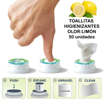 

TOALLITAS HÚMEDAS HIGIENIZANTES PUSH CLEAN olor Limón 50 uds