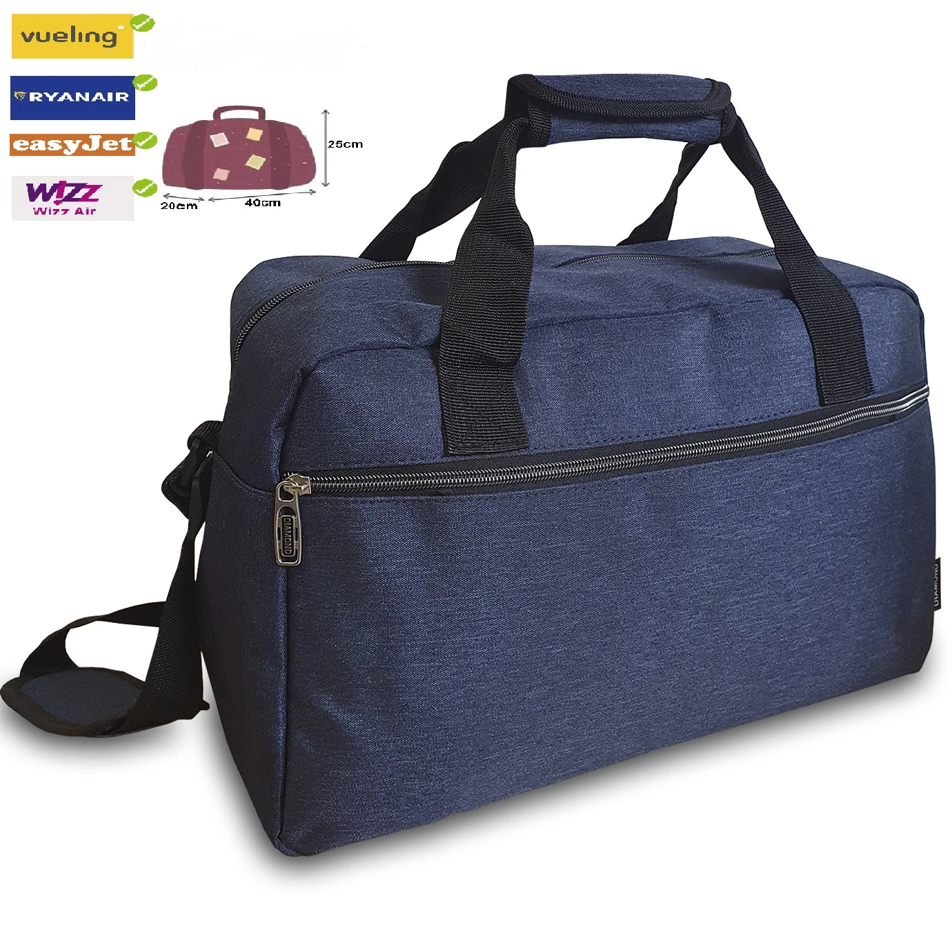 Bolsa de Viaje 40X20X25 cm Compatible Vuelos Low Cost Ryanair Vueling Eayjet Equipaje Gratis Bajo Asiento Compatible Maleta de Mano para Cabina Avion|Bolsas de viaje| - AliExpress