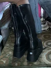 BONJOMARISA de moda botas de plataforma de tacón grueso cuñas media pantorrilla botas de mujer casual de marca de fondo grueso zapatos de invierno Mujer