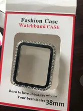 Funda de diamante + Protector de pantalla de vidrio templado para Apple Watch, cubierta de parachoques para iWatch SE Series 6 5 4 3, 38mm, 42mm, 40mm, 44mm