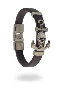 

Angemiel Men Brown Leather Anchor Skull And Crossbones Men 'S Bracelet