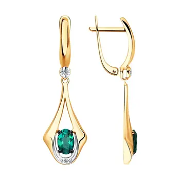 

Sokolov drop earrings with stones in gold with diamonds and Emerald, fashion jewelry, 585, women's male, long earrings