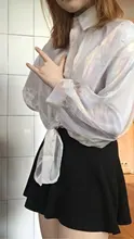 Blouse Shirt Buttons Half-Sleeve Transparent Spring Women Shining HELIAR Chiffon 