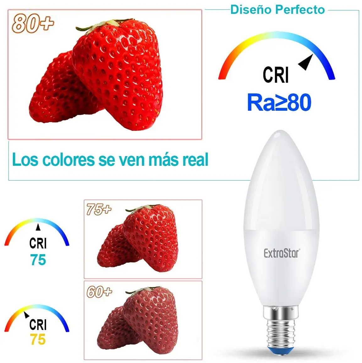 LED candle bulbs E14 base, 4W equivalent to 32W, 320 lumens, cool white Color 6500K, neutral 4200K, warm 3000k, not dimmable, Pack in 1 unit, 2 units, 6 units, 12 units