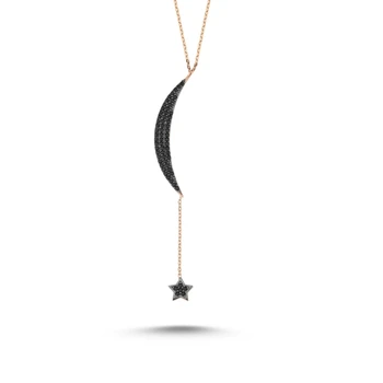 

KUTAYDAN Crescent Moon & Star Zircon Stone Ghost Pendant 925 Sterling Silver