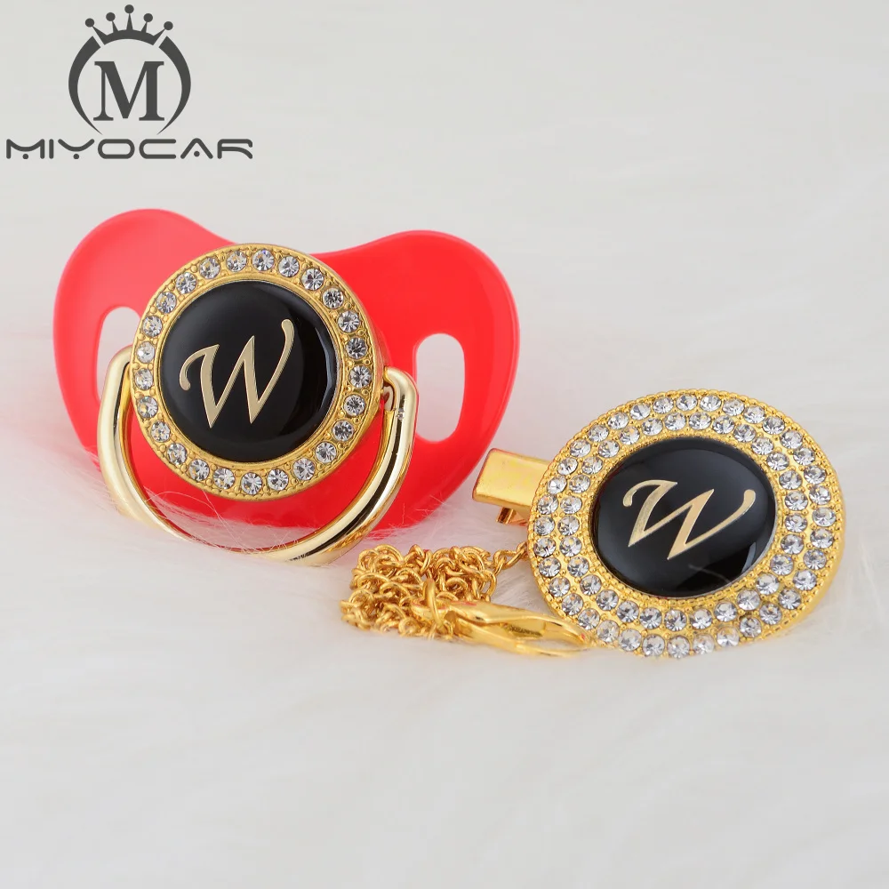 MIYOCAR имя инициалы буквы W Элегантный Серебряный bling соска и пустышка Клип BPA бесплатно пустышка bling уникальный дизайн SGS пройти LW
