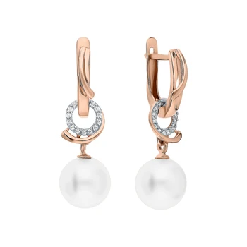 

Gold earrings with cubic zirconia and pearls cultured sunlight sample 585