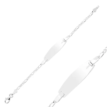 

Silver 925 Sterling Figaro Chain Wide Curved Plate Baby Bracelet