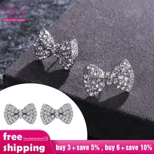 EPI, Новое поступление, дизайнерские серьги-гвоздики с бантом, кубическим цирконием, Фианитами, кристаллами Halo, для женщин, для свадьбы, невесты, серебряный цвет, подарок