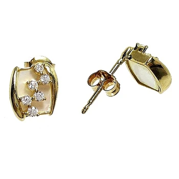 

18k gold earrings zircons mother-of-pearl close pressure [332P]