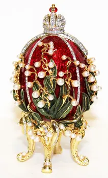

Copy Faberge jd0305-6 Easter egg, lily of the valley, medium, Red