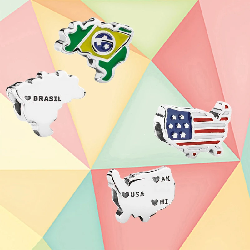 

100% S925 Sterling Silver 1:1 Charming Original Flag Element Limited Edition Beaded Jewelry, Suitable For Diy Bracelet