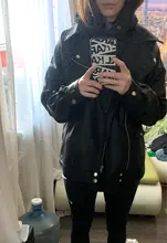 Women's Wild-Jacket Turn-Down-Collar Spring Zipper Black Fashion EAM High-Quality Loose