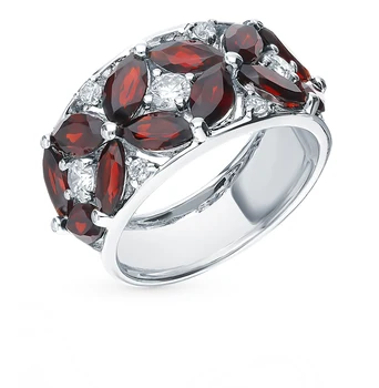 

Silver ring with cubic zirconia and Garnet sunlight sample 925
