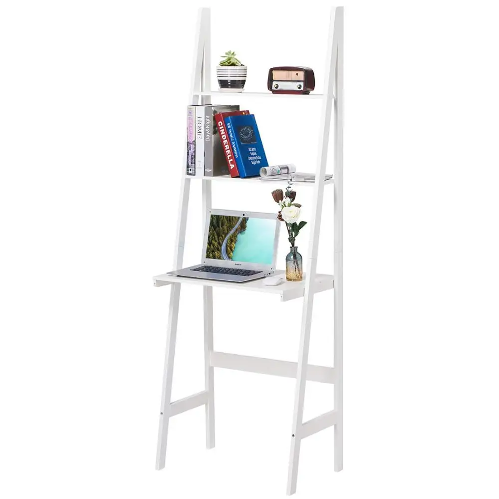 

3-Tier Ladder Shelf Bookcase, Wood Storage Display Shelving, Modern Bookshelf Storage, Leaning Bookshelf, Wooden Frame