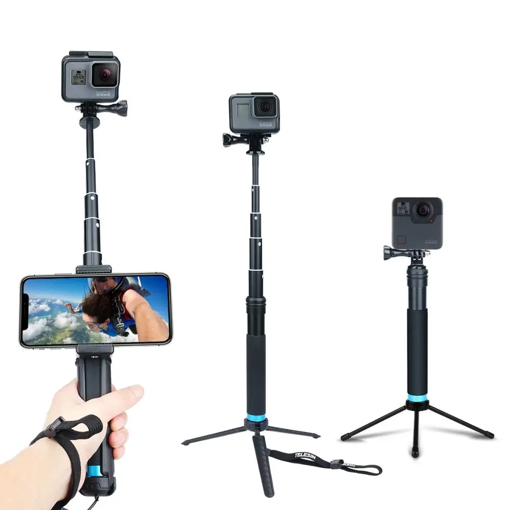 

TELESIN Waterproof Selfie Stick Tripod Pole Handheld Extension Monopod with Rotating Clip Tripod Stand for GoPro Hero 9 8 7 6 5