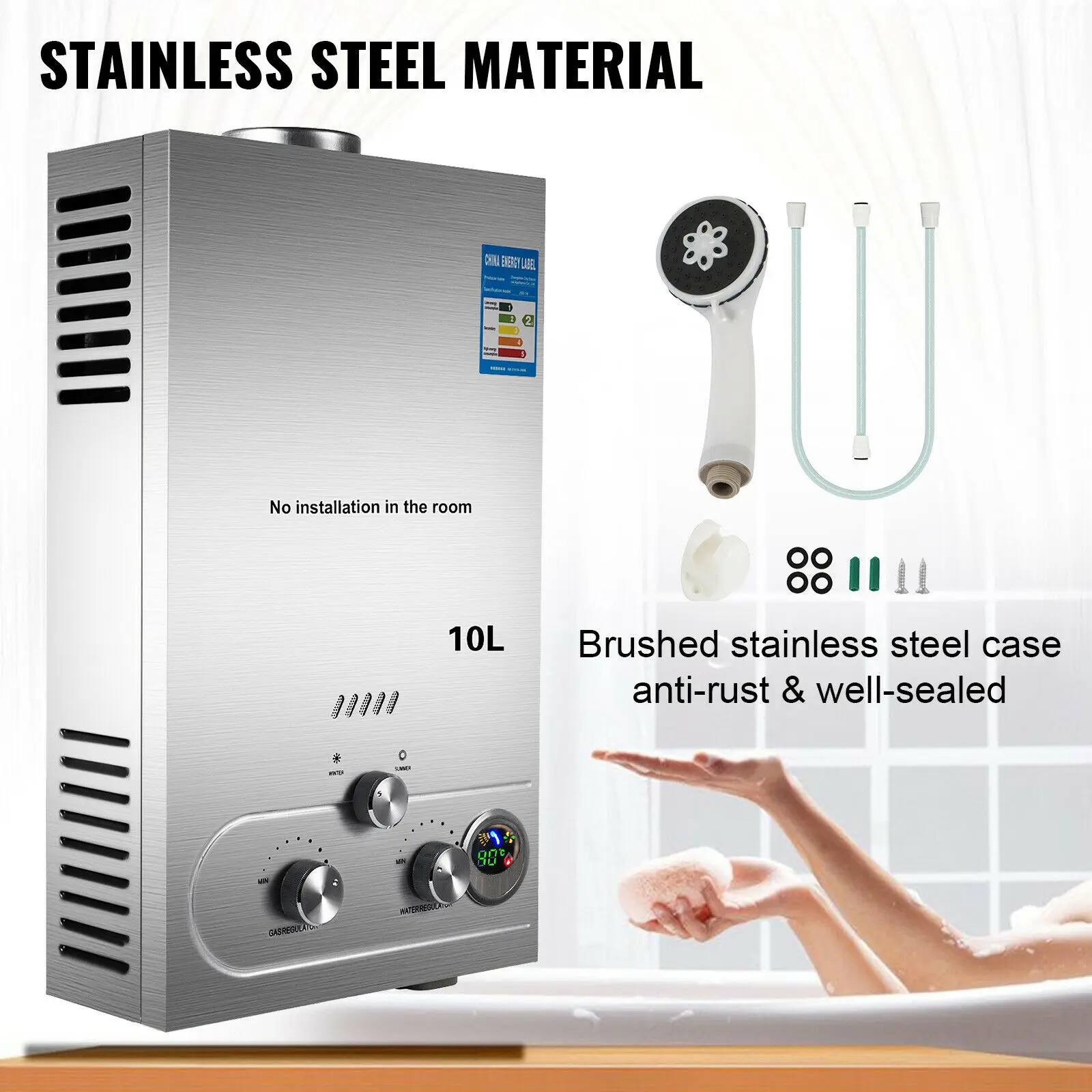 10L Tankless Propane Gas LPG Instant On Demand Hot Water Heater With ShowersSanitary Ware Suite