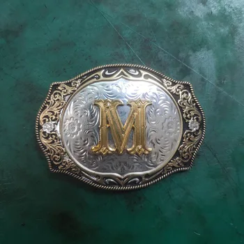 

1 Pcs Classic Men's Silver Golden English M Letter Cowboy Belt Buckle