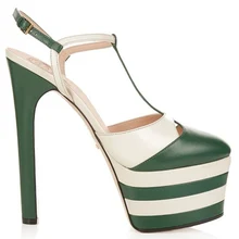 

Women Chunky High Heel T Strap Sandal Sexy Round Toe Evening Party Striped Shoe Platform Popular Summer Lady Sandal D-SL-2