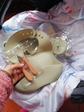 Juego de cuencos de alimentación de bebé en forma de oveja, plato de silicona de grado alimenticio, tazón de succión, alimentación de bebé, sin BPA, vajilla infantil impermeable, 5 uds.