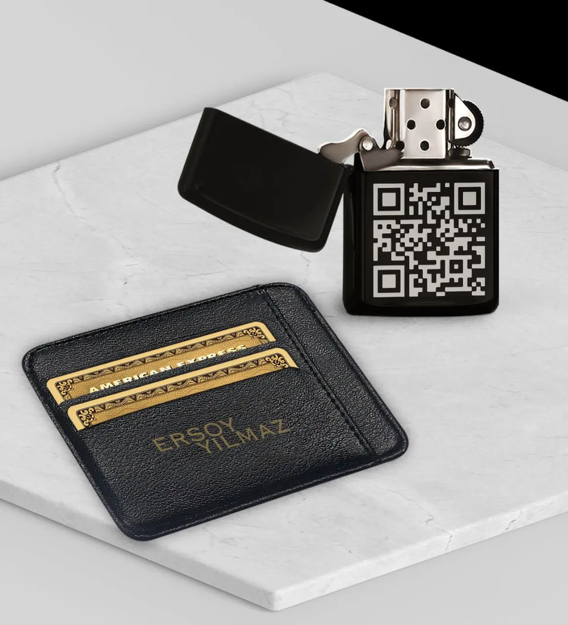 Personalized Video QR Code Leather Badge Holder and Gasoline Lighter Set | Дом и сад