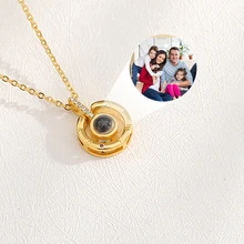 Custom Family Photo Pirture Projection Necklace For Women Gold Stainless Steel Necklace Jewelry Personalized Memory Jewelry Gift