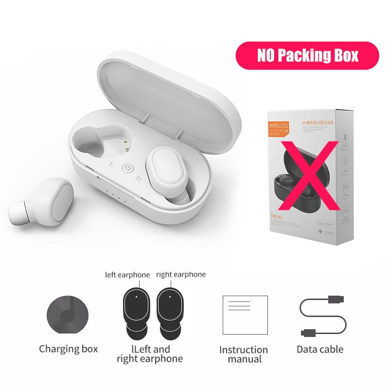 Наушники-вкладыши TWS Bluetooth наушники IPX6 водонепроницаемый V5.0 наушники Беспроводной наушники для Android IOS с Функция беспроводной связи - Цвет: white no box