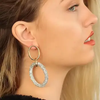 

Silver Color Detailed Dore Color Ring Womens Earrings