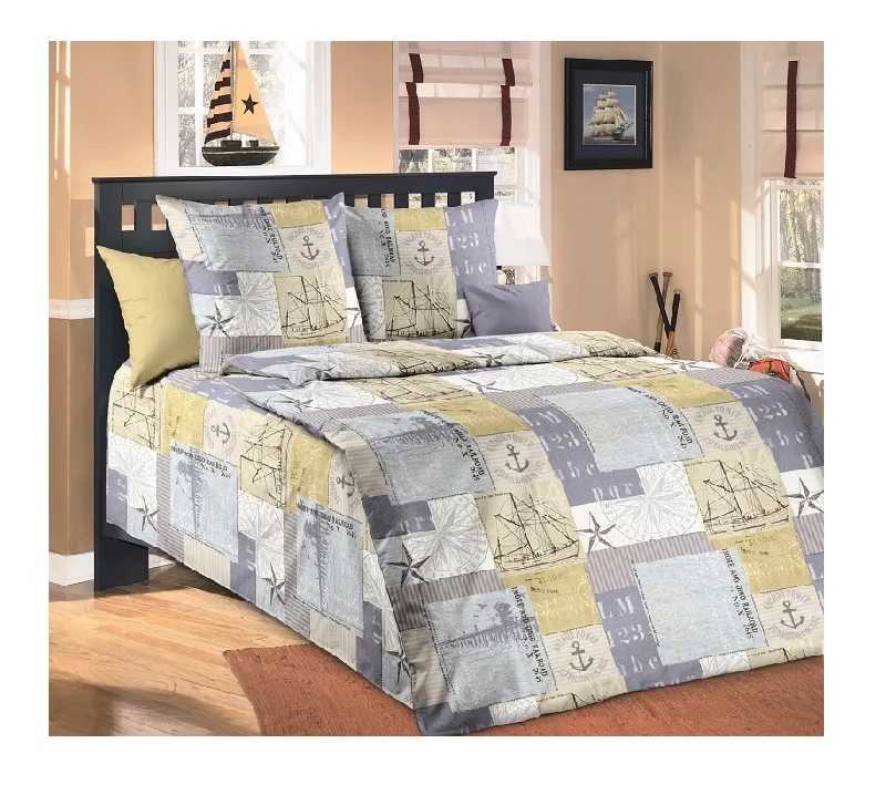 IV Caravel Ships Beige Blue desig Sea Cartoons Bedding Set for Children Boys Gift Duvet Cover Sheet Pillowcase calico 100%cotton - Цвет: Caravella 150 2029