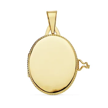 

18k gold pendant photo frame 22mm. Smooth oval locket edge [AB9372]