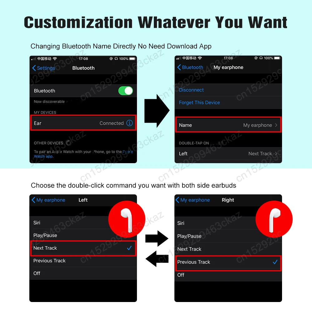 Goedkoop TWS Blackpods Matte Veranderen Naam Bluetooth Hoofdtelefoon Draadloze Koptelefoon In ear Detectie PK i7s i9s i10 i12 i200 i9000 i100000 tws