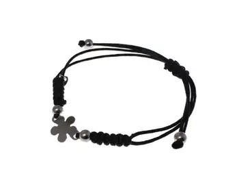 

Macrame thread bracelet black color with iron flower in silver