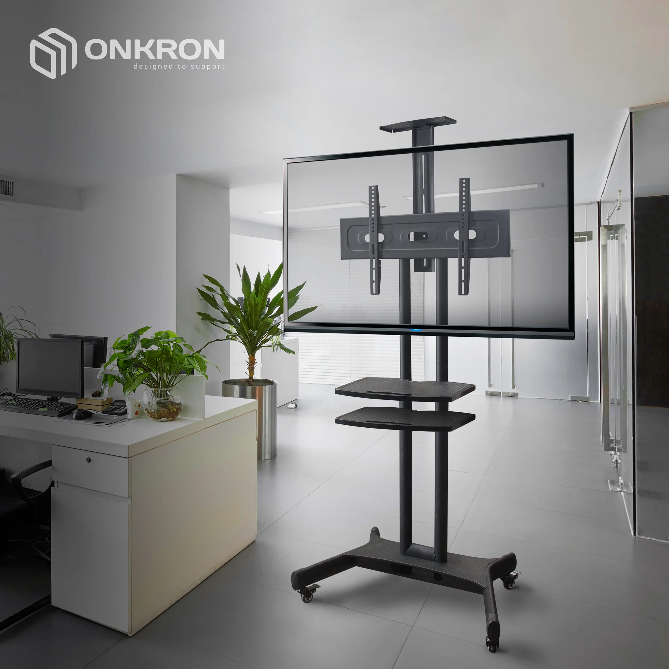 ONKRON стойка для телевизора с кронштейном 32"-65", мобильная, чёрная TS1552