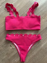 INGAGA-Bikinis de realce para mujer, traje de baño con borde festoneado, bañador de banda Negro, Bikini liso para mujer, ropa de playa 2021