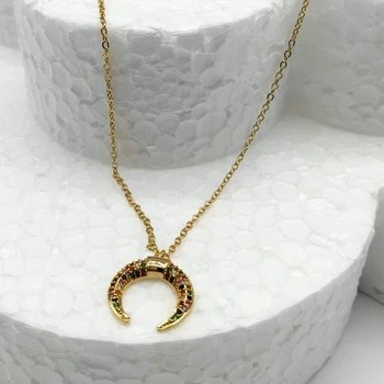 

Gold plated colored stones inverted moon choker necklace (Golfi). An original gift.