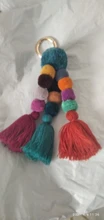 Llavero hecho a mano con cuentas bohemias, bolsa de mano con pompón, colgante, para regalo de Año Nuevo, 1 unidad