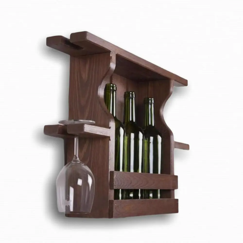 Natural Massive Wood Wine Stand Rack Bottle Cabinet Creative Holders Decorative Wooden Goblet Hanger Interior Decoration