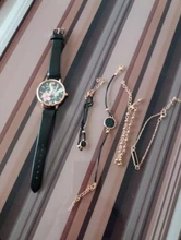 Lvpai-Conjunto de 5 uds. De relojes para mujer, pulsera de cuarzo negra, reloj de pulsera informal de cuero femenino