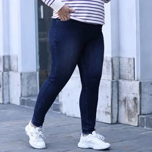 

Plus size women's jeans high elasticity 150KG spring autumn simple high waist