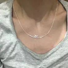 Collares de cadena de clavícula para gato, joyería de plata de ley 925 curvada con personalidad Simple, Animal bonito, para caminar, nueva moda, N090