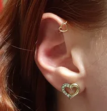 Pendientes de corazón hueco sin Piercing para oreja, Color dorado pequeño, Clip de cartílago falso, joyería para mujer