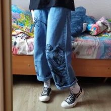 SHENGPALAE-pantalones vaqueros de pierna ancha para mujer, Jeans holgados informales con estampado de Hip-hop para verano, 2021