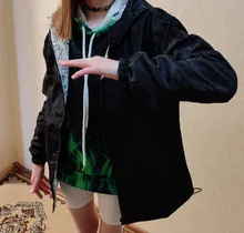 Chaqueta básica informal con bolsillos y cremallera para mujer, prendas de vestir con capucha reversible y estampado, abrigos sueltos de talla grande, primavera y otoño, Y295