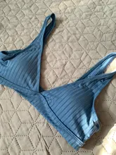 Peachtan-bikinis de cintura alta para mujer, bañador Sexy acanalado liso, traje de baño deportivo para mujer con cuello de pico, bikini a rayas 2021