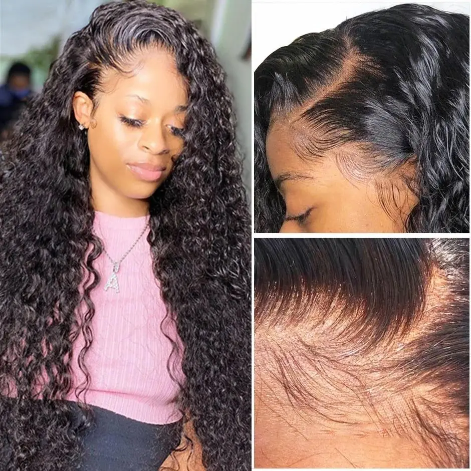 13 by 4 Deep Wave Frontal Only 4 by Lace Closure Human Hair Natural Color Remy Hair Transparent Lace Frontal 8-24 inches