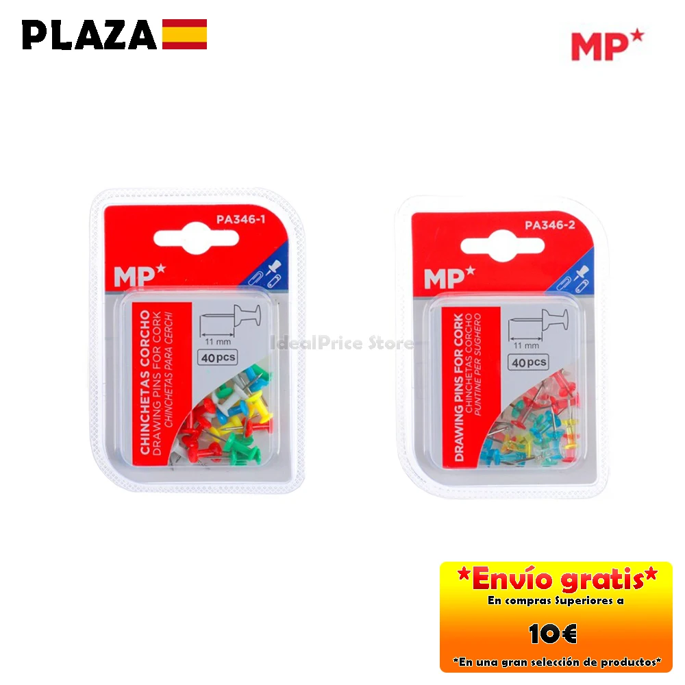 MP® Chinchetas de colores, Pines de empuje, Chinchetas corcho, Chinchetas para mapas, 1.1 cm, 40 Unidades