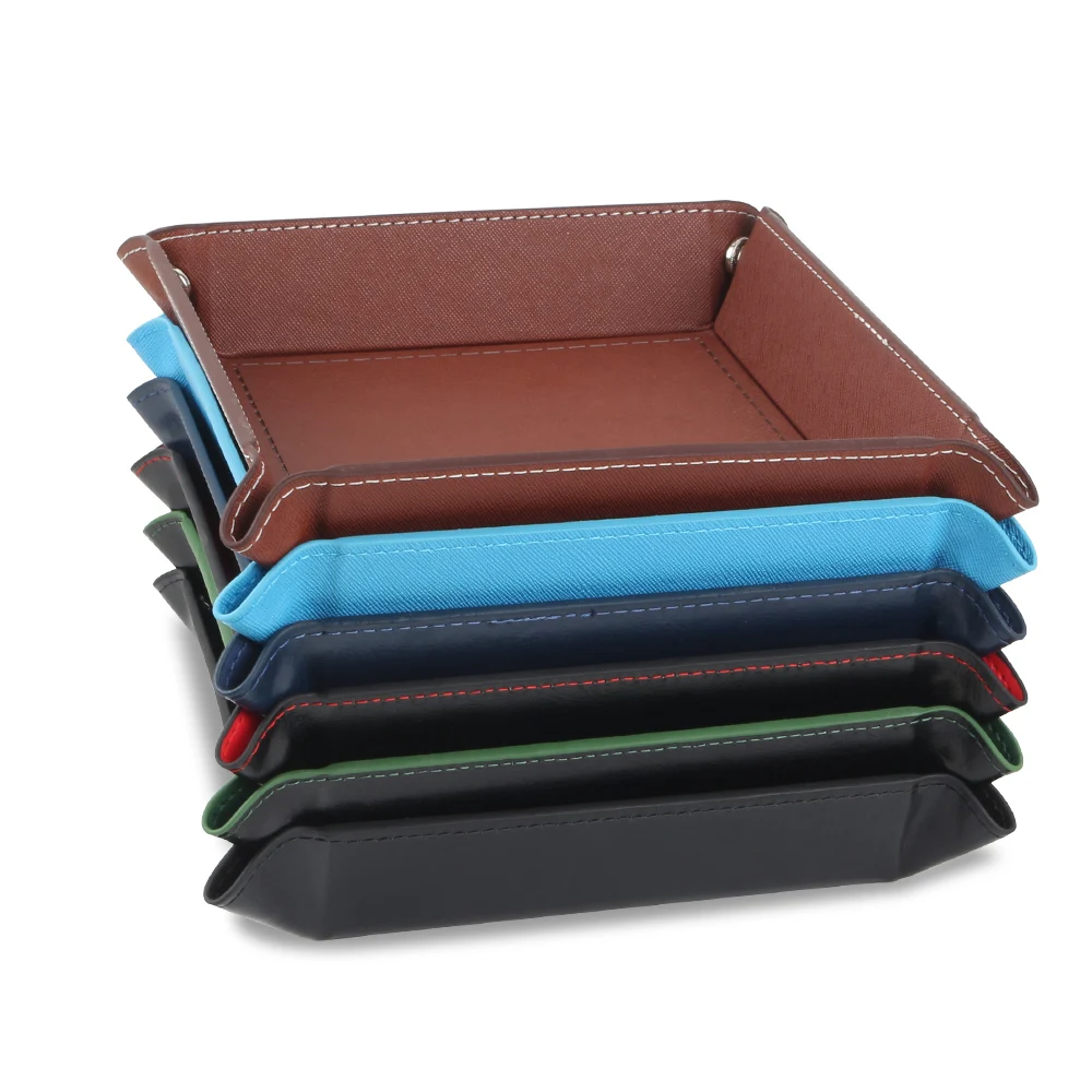 

Creative PU Leather Valet Trinket Folding Tray Collapsible Phone Key Wallet Coin Desktop Storage Sundries Box Bins Accessories