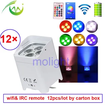 

12pcs Wireless DMX uplighting 4*18w Wifi DJ Par Light RGBWA UV 6in1 Battery Powered IRC Remote Control LED DJ Par for Weddings